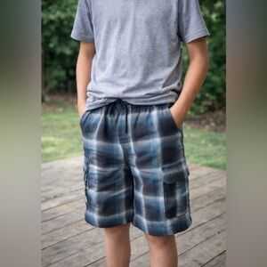 Boys Plaid Cargo Shorts XXL‎ 18 NWT | Weekend Academy | Blue Black